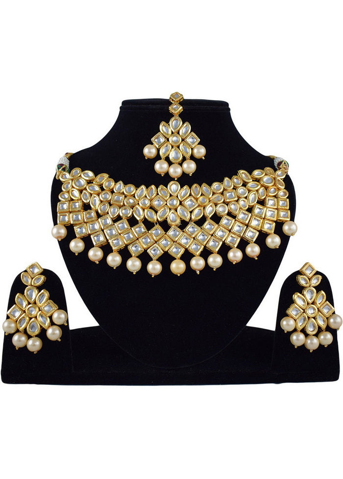 Hand Crafted Base Metal Alloy Gold Plated Kundan Stone Studded Jewellery Sets