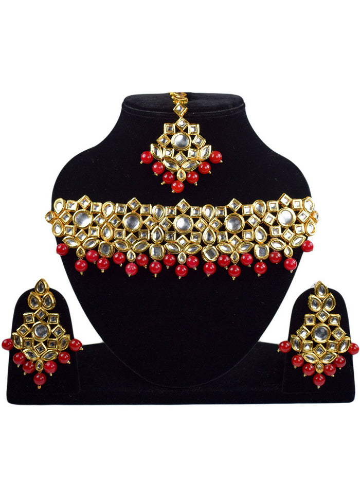 Hand Crafted Base Metal Alloy Gold Plated Kundan Stone Studded Jewellery Sets