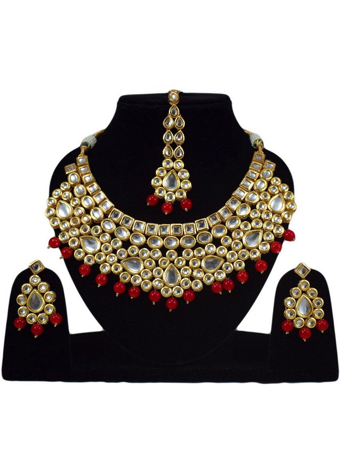 Hand Crafted Base Metal Alloy Gold Plated Kundan Stone Studded Jewellery Sets