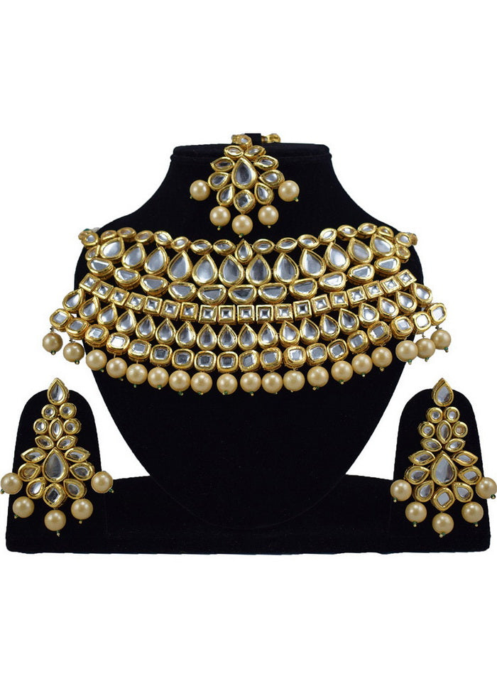 Hand Crafted Base Metal Alloy Gold Plated Kundan Stone Studded Jewellery Sets