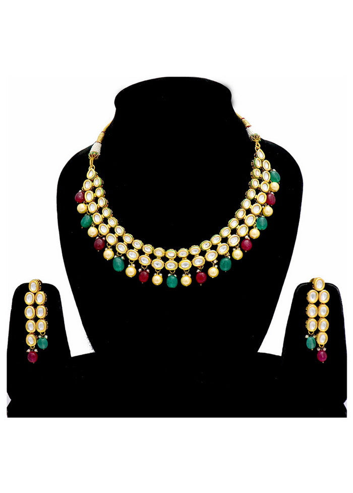 Hand Crafted Base Metal Alloy Gold Plated Kundan Stone Studded Jewellery Sets