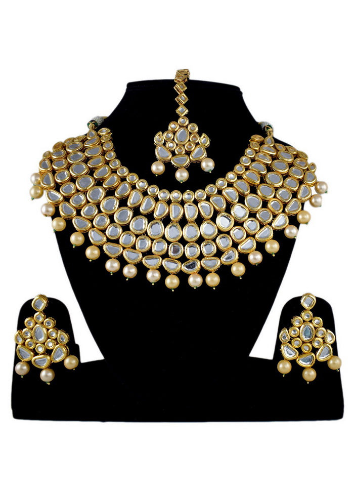 Hand Crafted Base Metal Alloy Gold Plated Kundan Stone Studded Jewellery Sets