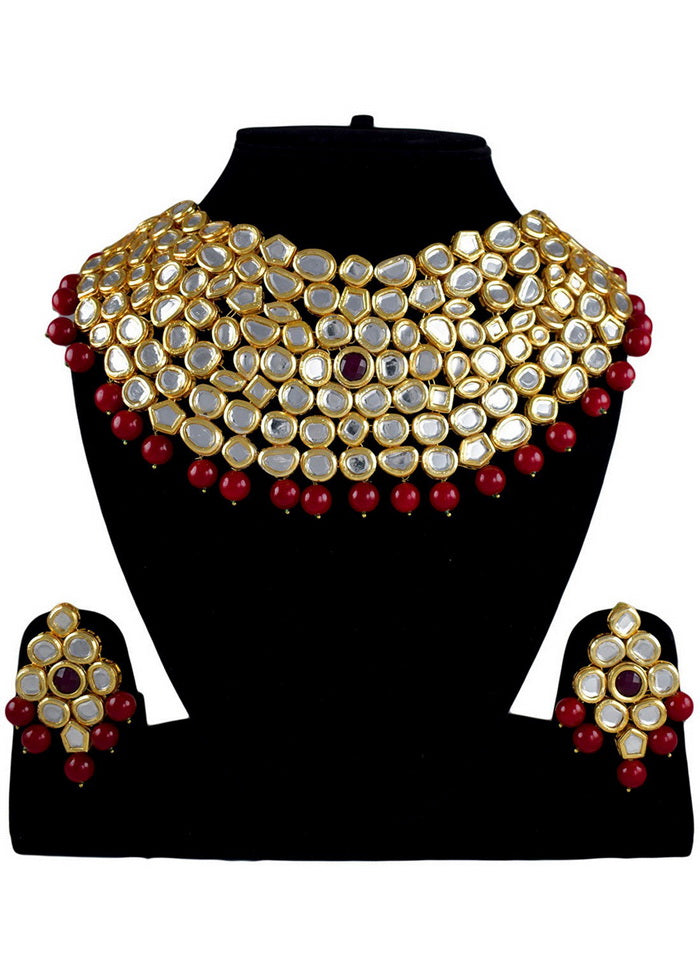 Hand Crafted Base Metal Alloy Gold Plated Kundan Stone Studded Jewellery Sets