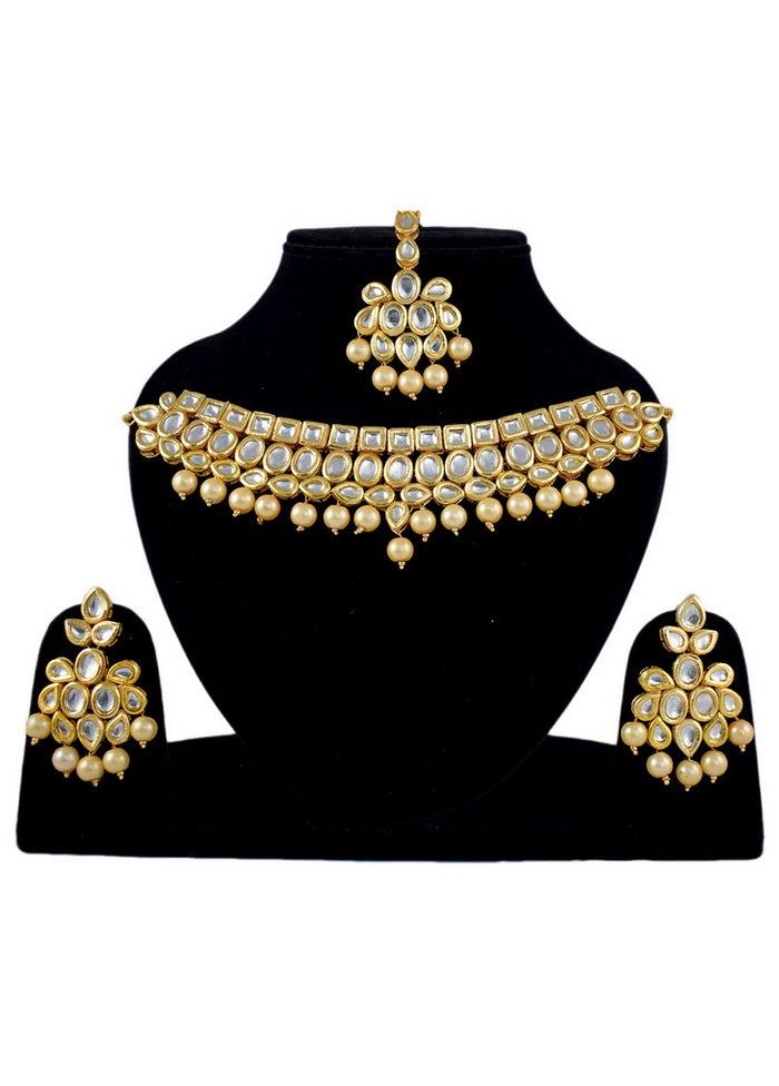 Hand Crafted Base Metal Alloy Gold Plated Kundan Stone Studded Jewellery Sets