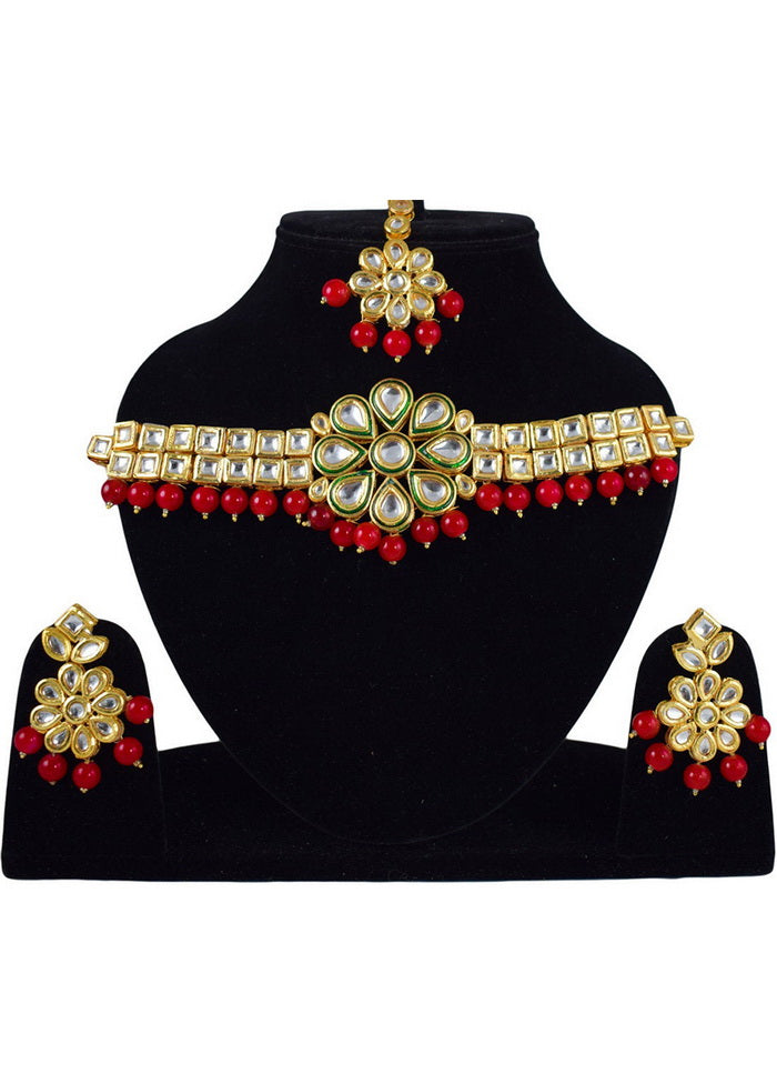 Hand Crafted Base Metal Alloy Gold Plated Kundan Stone Studded Jewellery Sets