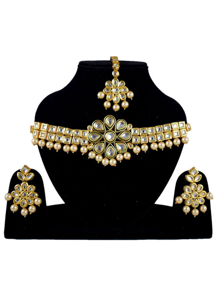 Hand Crafted Base Metal Alloy Gold Plated Kundan Stone Studded Jewellery Sets