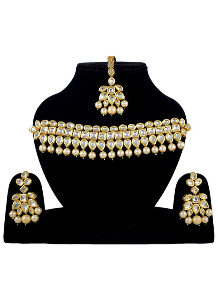 Hand Crafted Base Metal Alloy Gold Plated Kundan Stone Studded Jewellery Sets