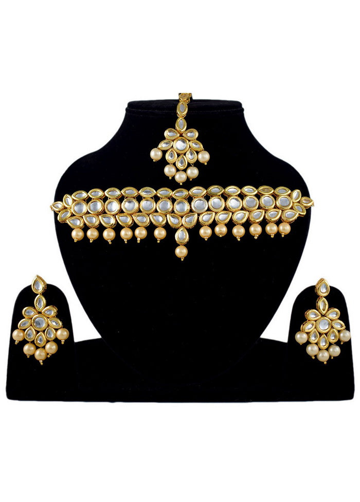 Hand Crafted Base Metal Alloy Gold Plated Kundan Stone Studded Jewellery Sets