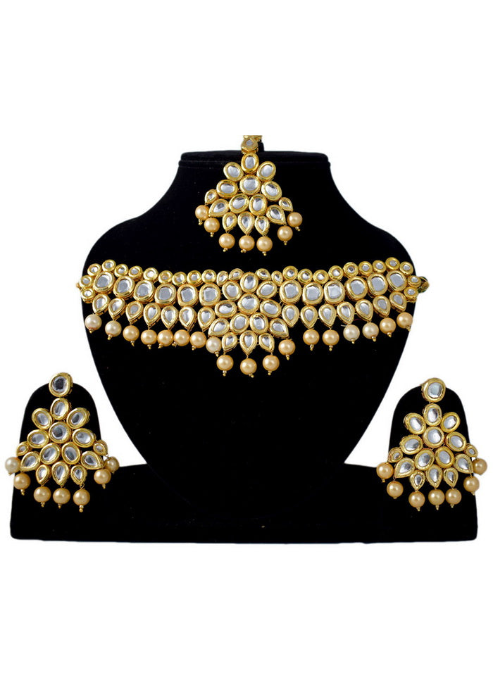 Hand Crafted Base Metal Alloy Gold Plated Kundan Stone Studded Jewellery Sets