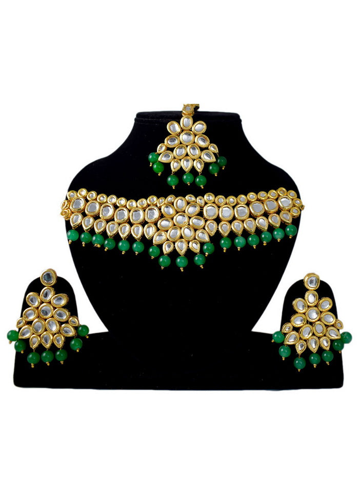 Hand Crafted Base Metal Alloy Gold Plated Kundan Stone Studded Jewellery Sets