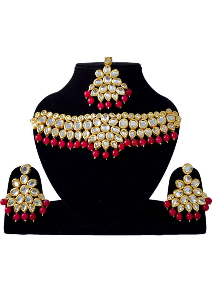 Hand Crafted Base Metal Alloy Gold Plated Kundan Stone Studded Jewellery Sets