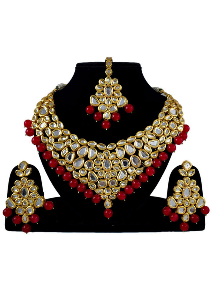 Hand Crafted Base Metal Alloy Gold Plated Kundan Stone Studded Jewellery Sets