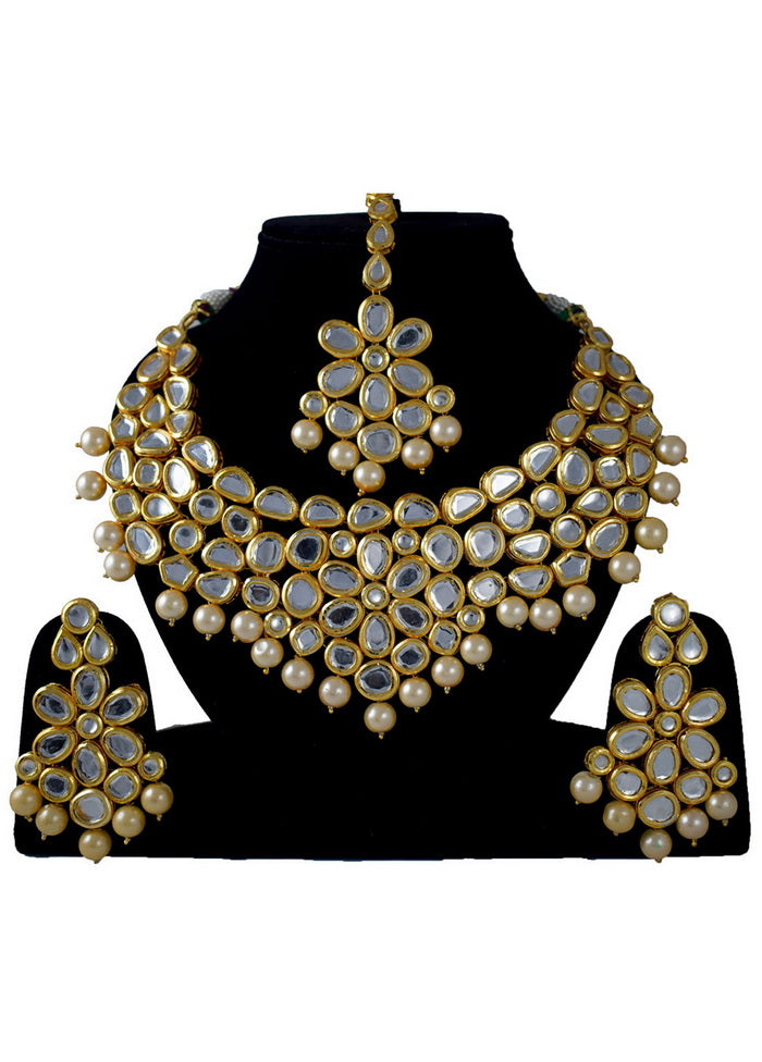 Hand Crafted Base Metal Alloy Gold Plated Kundan Stone Studded Jewellery Sets