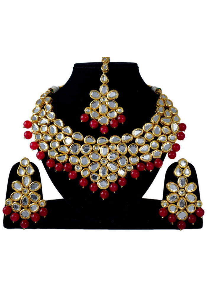 Hand Crafted Base Metal Alloy Gold Plated Kundan Stone Studded Jewellery Sets