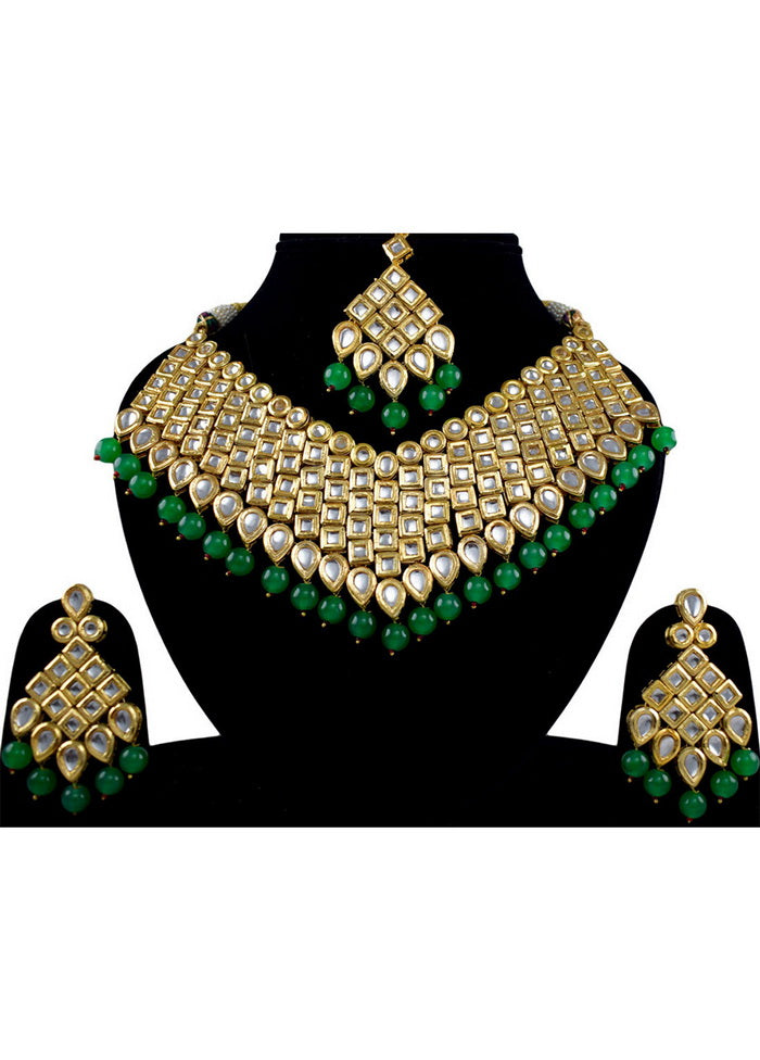 Hand Crafted Base Metal Alloy Gold Plated Kundan Stone Studded Jewellery Sets