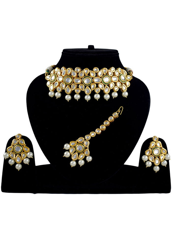 Hand Crafted Base Metal Alloy Gold Plated Kundan Stone Studded Jewellery Sets