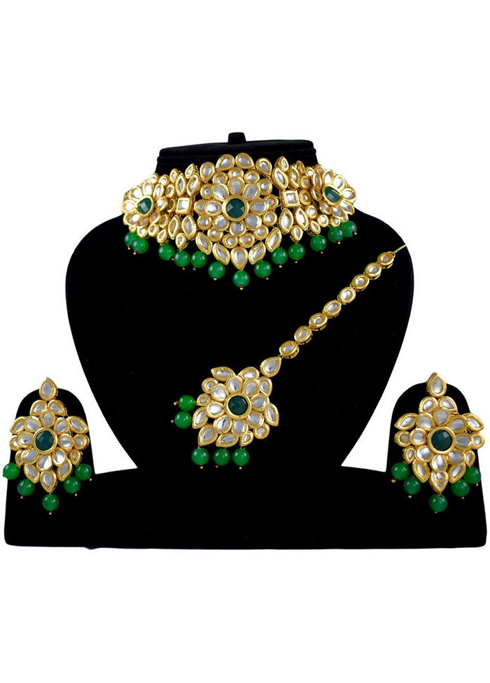 Hand Crafted Base Metal Alloy Gold Plated Kundan Stone Studded Jewellery Sets