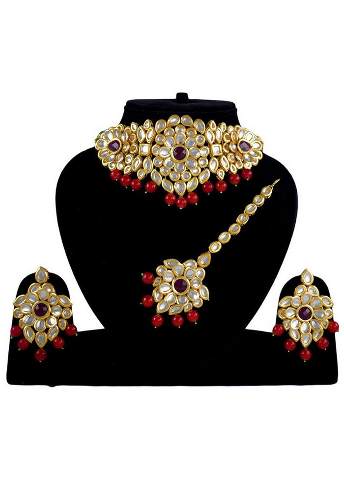 Hand Crafted Base Metal Alloy Gold Plated Kundan Stone Studded Jewellery Sets