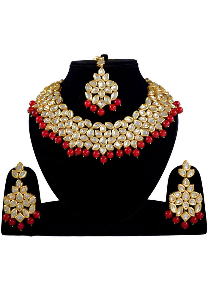 Hand Crafted Base Metal Alloy Gold Plated Kundan Stone Studded Jewellery Sets