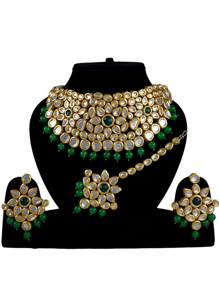 Hand Crafted Base Metal Alloy Gold Plated Kundan Stone Studded Jewellery Sets