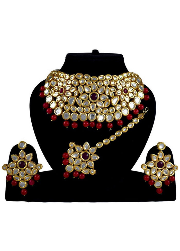 Hand Crafted Base Metal Alloy Gold Plated Kundan Stone Studded Jewellery Sets