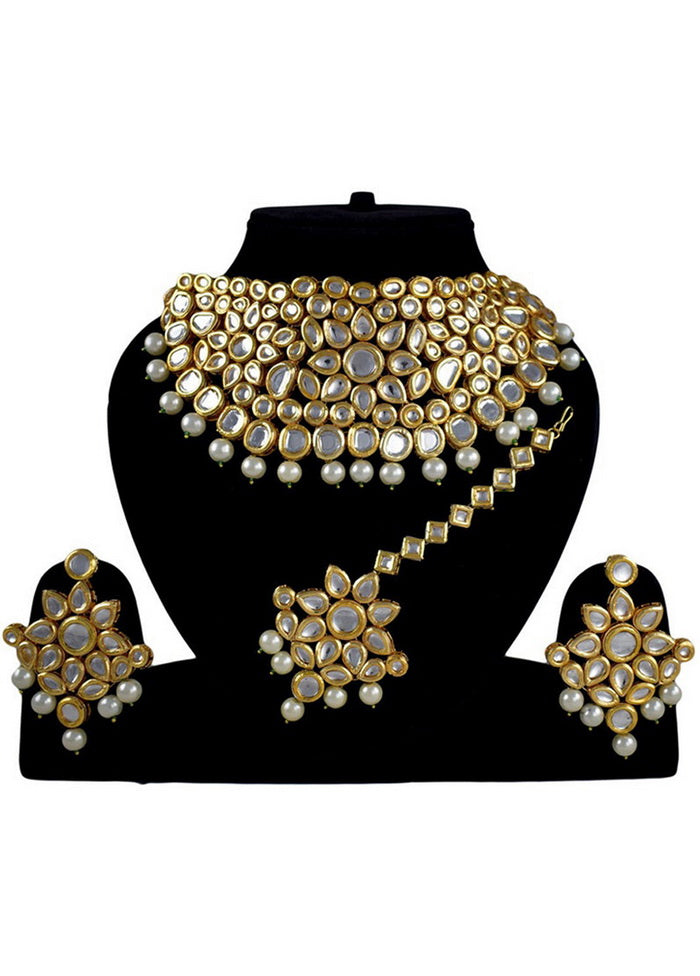 Hand Crafted Base Metal Alloy Gold Plated Kundan Stone Studded Jewellery Sets