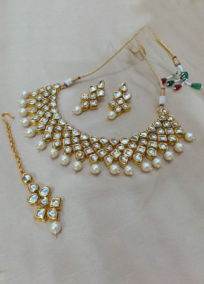 Hand Crafted Base Metal Alloy Gold Plated Kundan Stone Studded Jewellery Sets