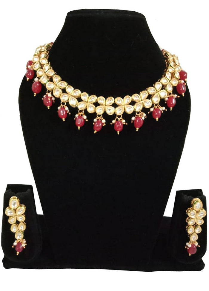 Hand Crafted Base Metal Alloy Gold Plated Kundan Stone Studded Jewellery Sets