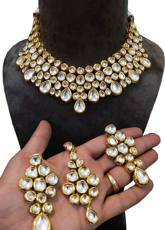 Hand Crafted Base Metal Alloy Gold Plated Kundan Stone Studded Jewellery Sets