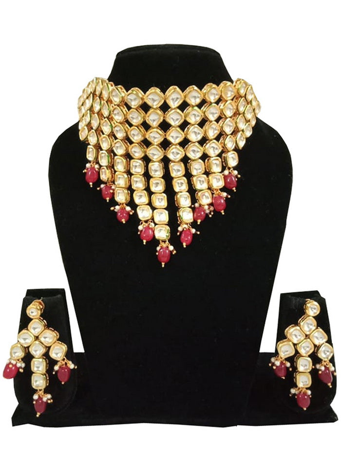 Hand Crafted Base Metal Alloy Gold Plated Kundan Stone Studded Jewellery Sets