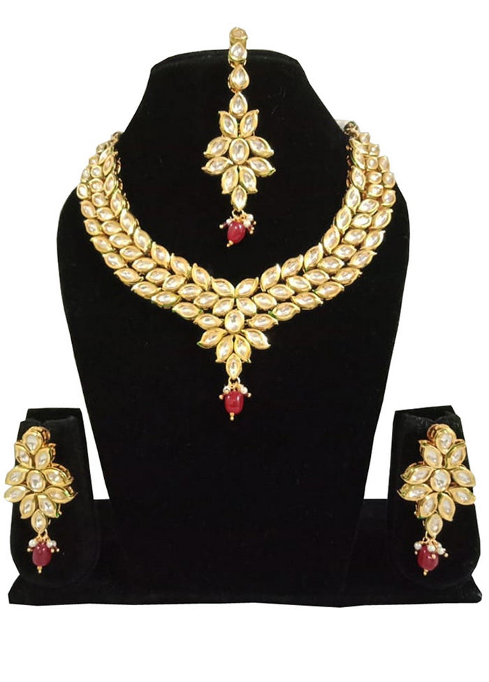 Hand Crafted Base Metal Alloy Gold Plated Kundan Stone Studded Jewellery Sets