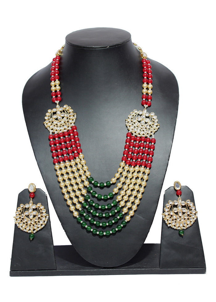 Hand Crafted Base Metal Alloy Gold Plated Kundan Stone Studded Jewellery Sets