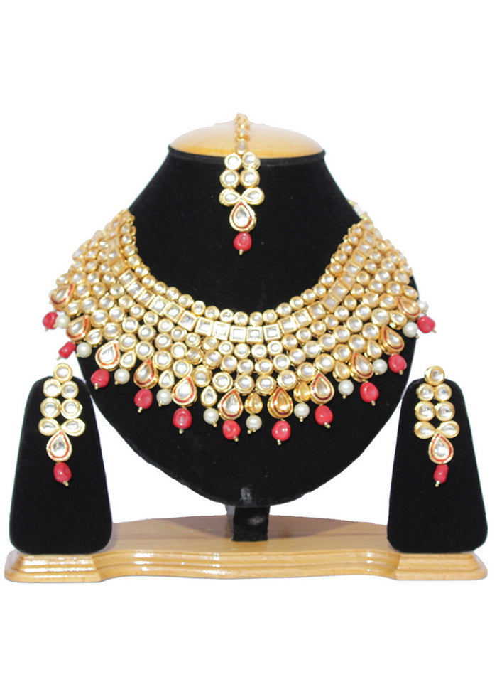 Hand Crafted Base Metal Alloy Gold Plated Kundan Stone Studded Jewellery Sets