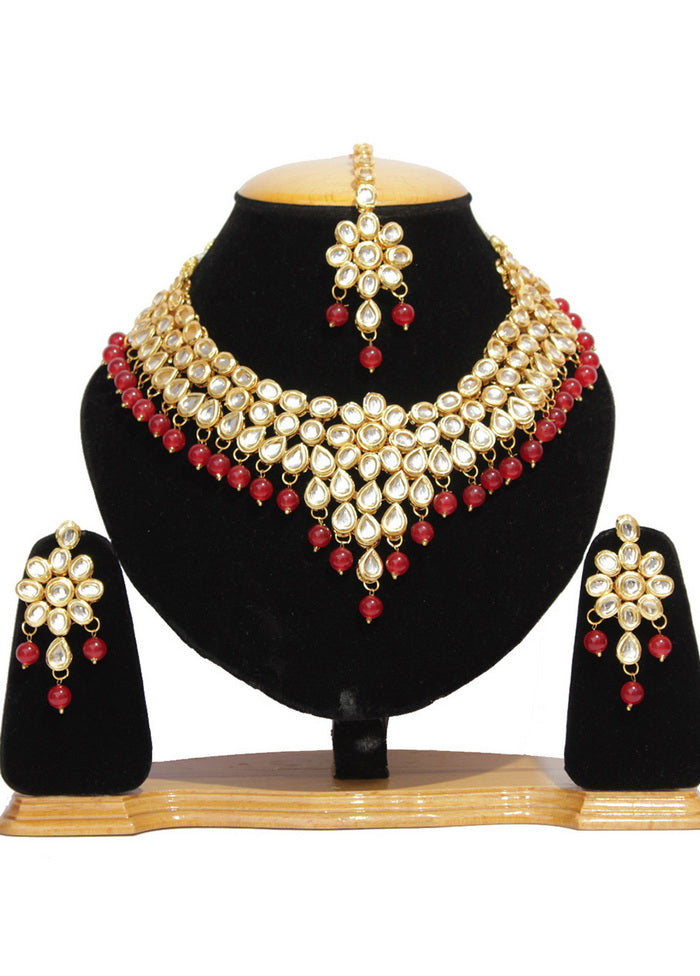 Hand Crafted Base Metal Alloy Gold Plated Kundan Stone Studded Jewellery Sets