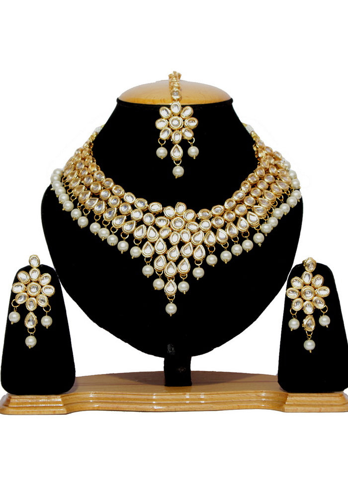 Hand Crafted Base Metal Alloy Gold Plated Kundan Stone Studded Jewellery Sets