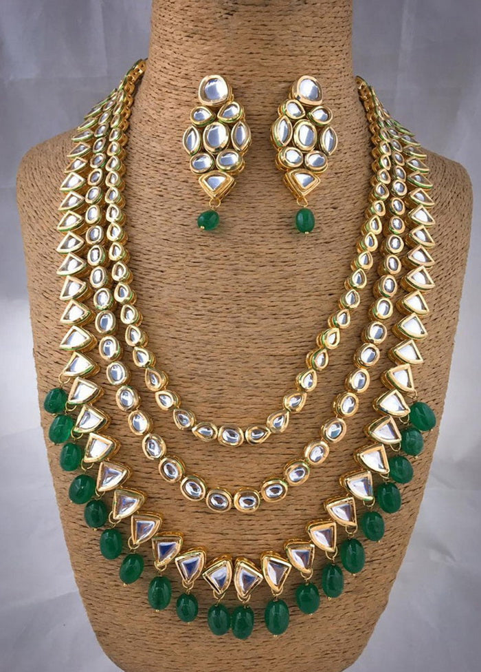 Hand Crafted Base Metal Alloy Gold Plated Kundan Stone Studded Jewellery Sets