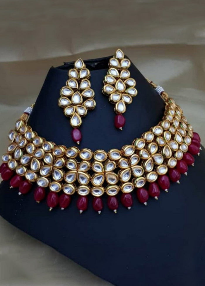 Hand Crafted Base Metal Alloy Gold Plated Kundan Stone Studded Jewellery Sets