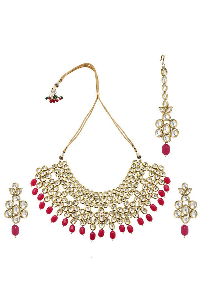 Hand Crafted Base Metal Alloy Gold Plated Kundan Stone Studded Jewellery Sets