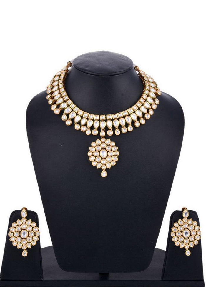 Hand Crafted Base Metal Alloy Gold Plated Kundan Stone Studded Jewellery Sets