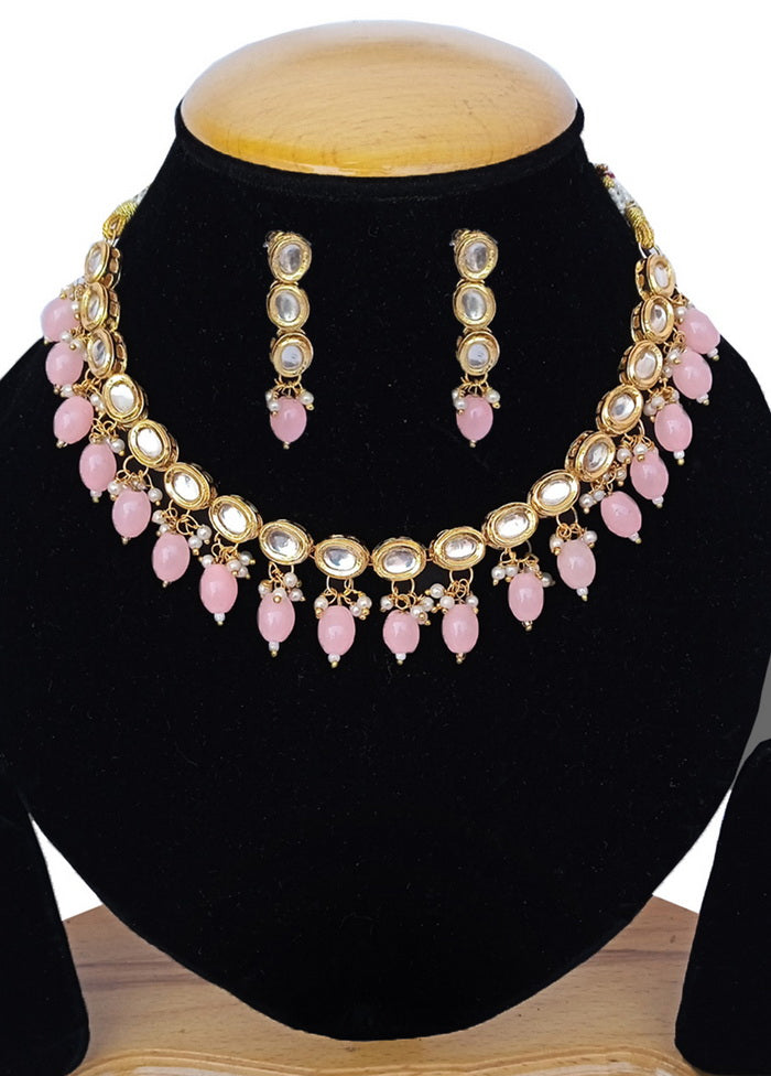 Pink Kundan Work Alloy Necklace Set