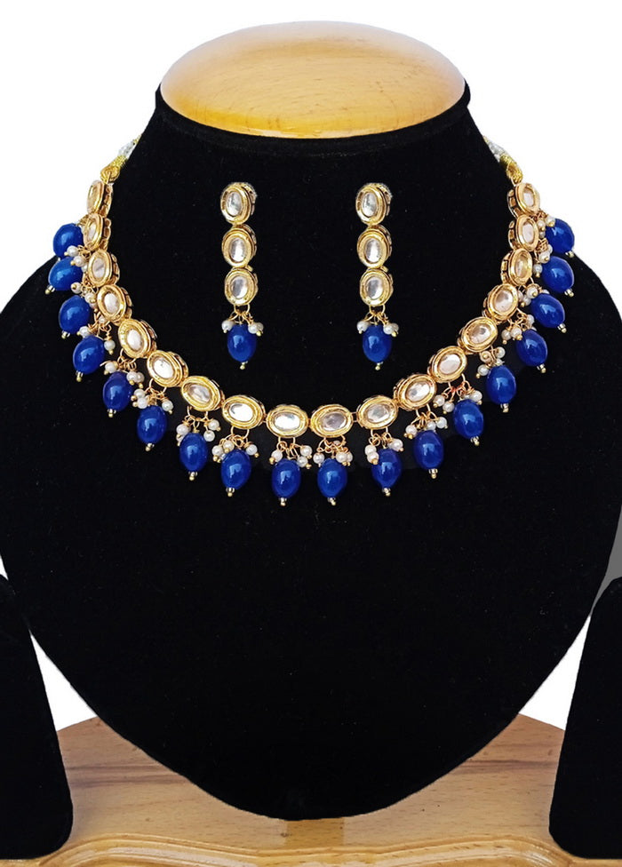 Blue Kundan Work Alloy Necklace Set
