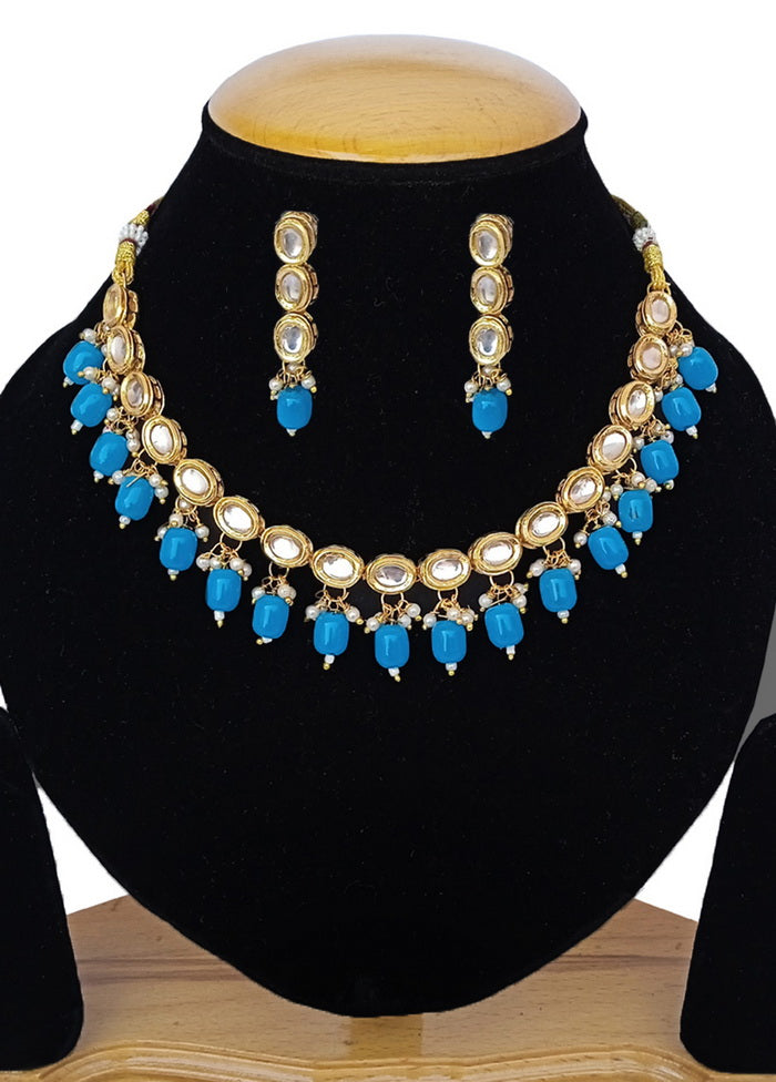 Blue Kundan Work Alloy Necklace Set