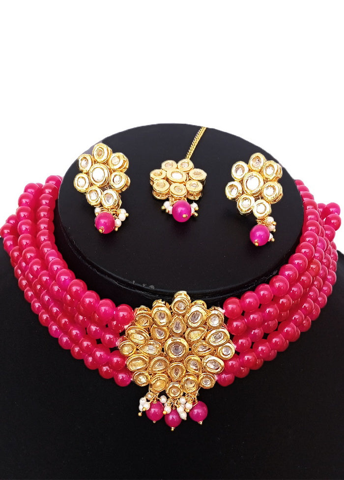 Pink Kundan Work Alloy Choker Set