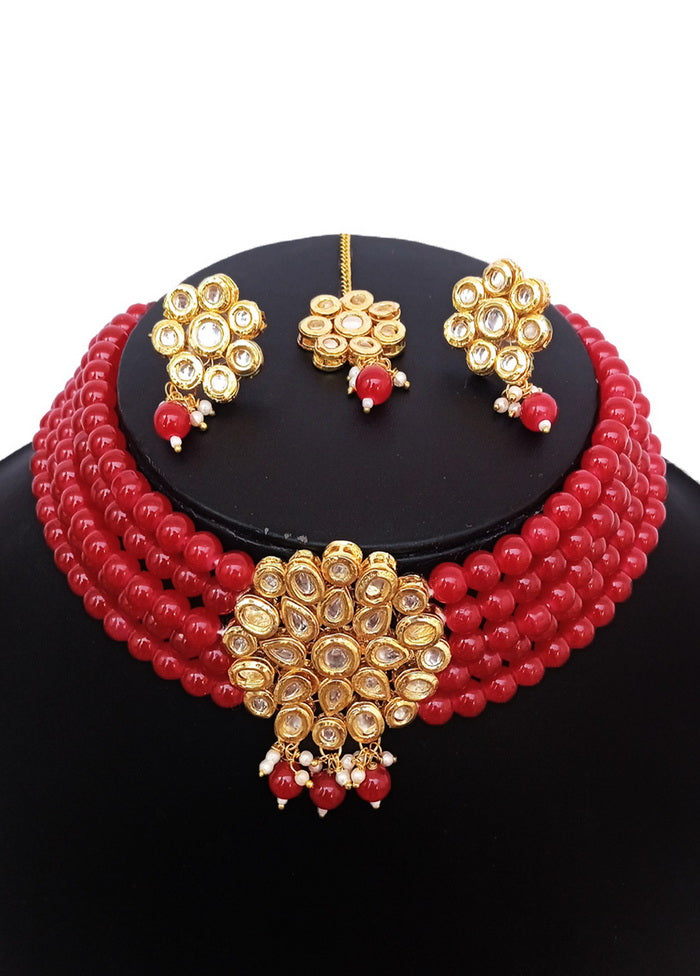 Red Kundan Work Alloy Choker Set