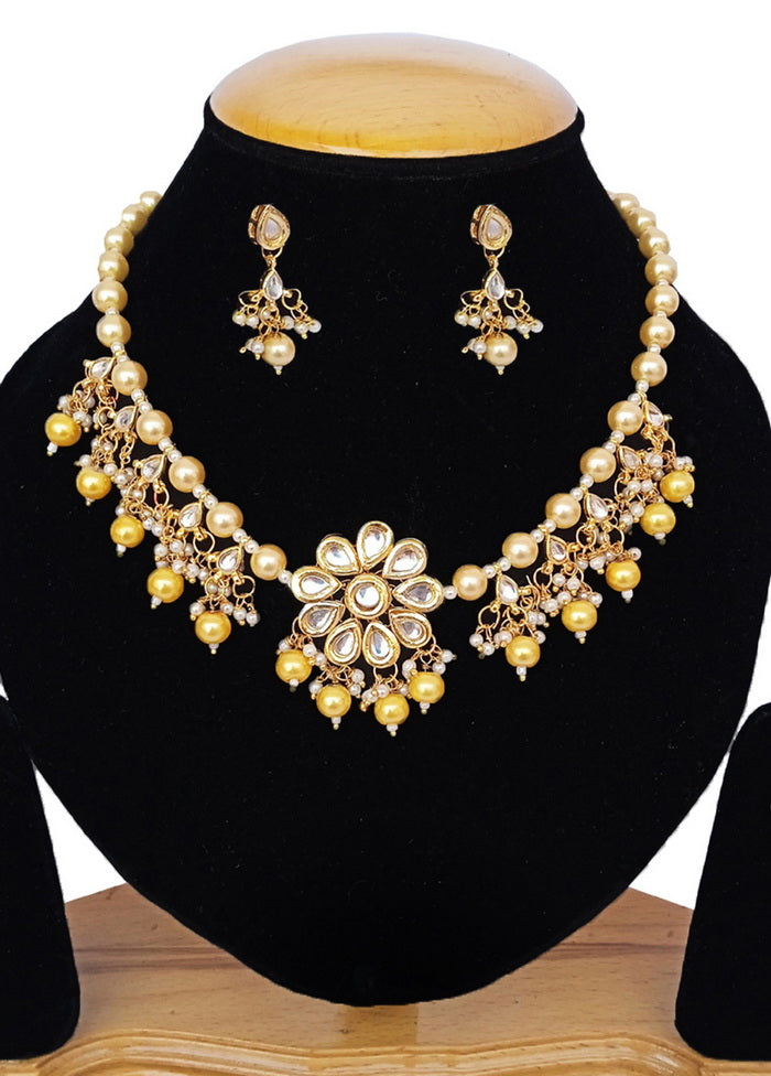 Yellow Kundan Work Alloy Necklace Set