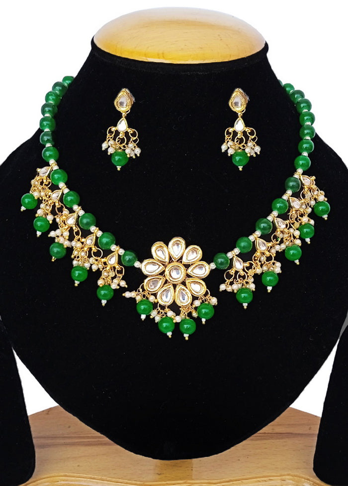 Green Kundan Work Alloy Necklace Set