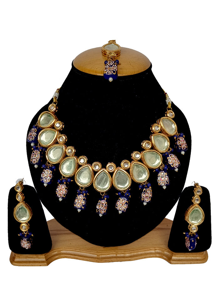 Blue Kundan Jewellery Set With Mangtika