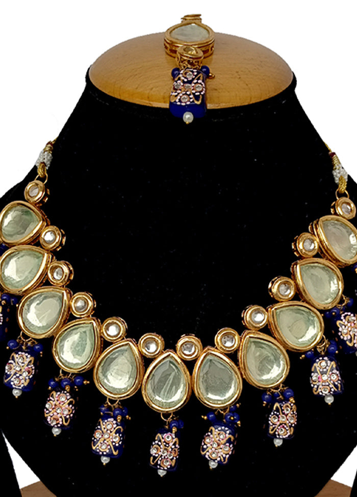 Blue Kundan Jewellery Set With Mangtika