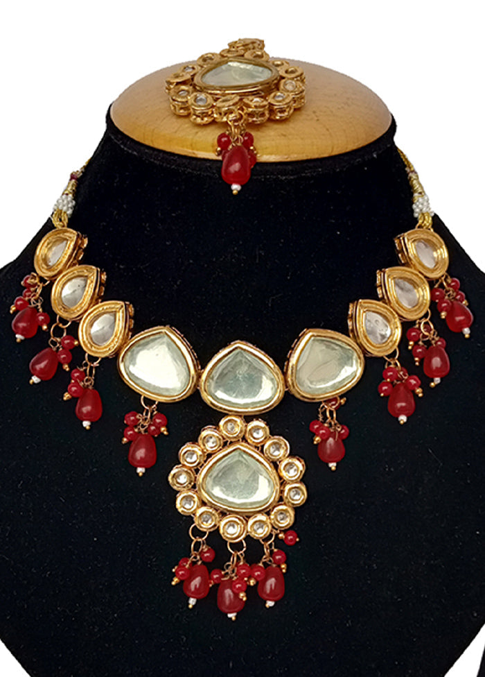 Red Kundan Jewellery Set With Mangtika