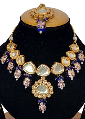 Blue Kundan Jewellery Set With Mangtika